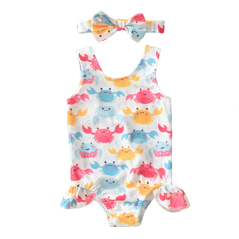 Wholesale Cartoon Crab Girl One Piece Polyester Swimwear